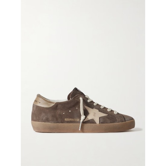 Super-Star distressed leather-trimmed suede sneakers