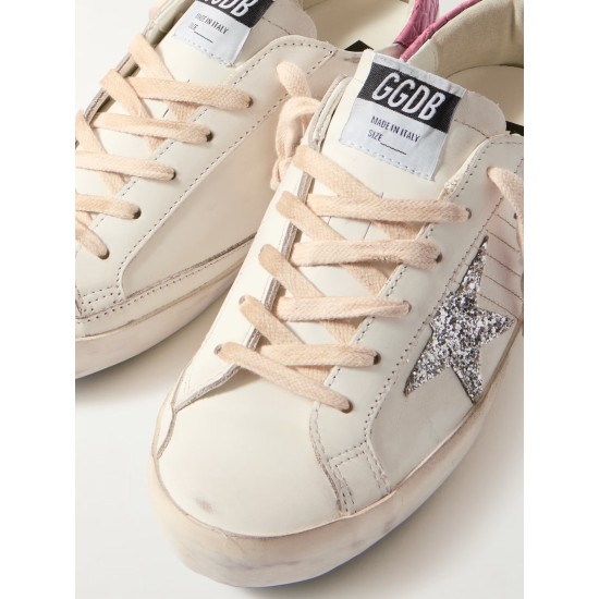 Super-Star distressed glittered leather sneakers