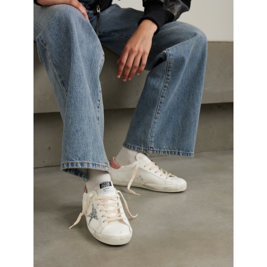 Super-Star distressed glittered leather sneakers