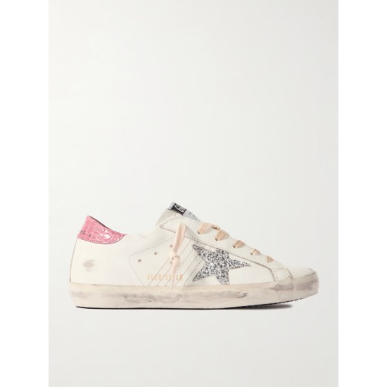 Super-Star distressed glittered leather sneakers