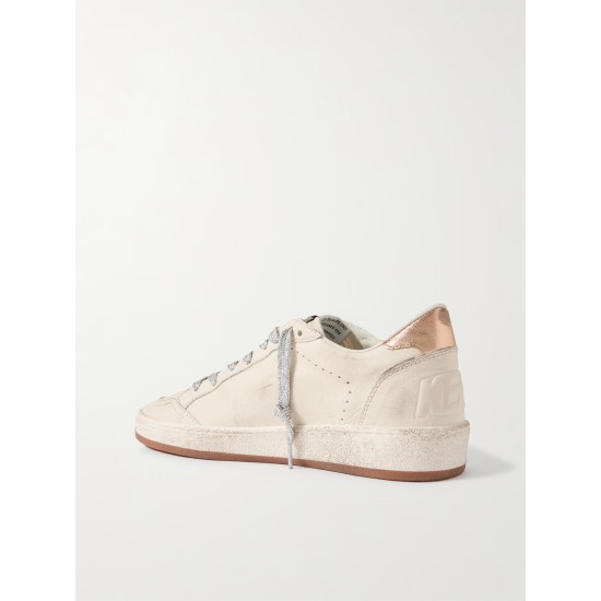 Ball Star distressed suede-trimmed leather sneakers