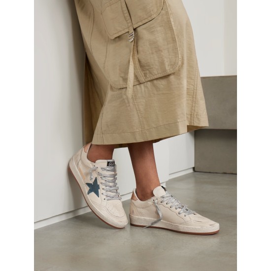 Ball Star distressed suede-trimmed leather sneakers