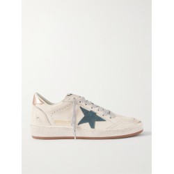 Ball Star distressed suede-trimmed leather sneakers