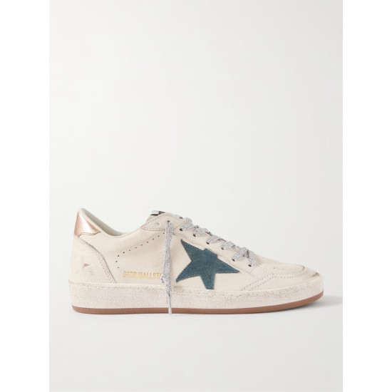 Ball Star distressed suede-trimmed leather sneakers