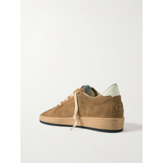 Ball Star distressed leather-trimmed suede sneakers