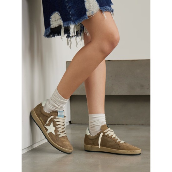 Ball Star distressed leather-trimmed suede sneakers