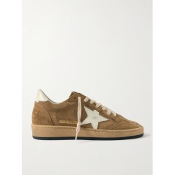 Ball Star distressed leather-trimmed suede sneakers