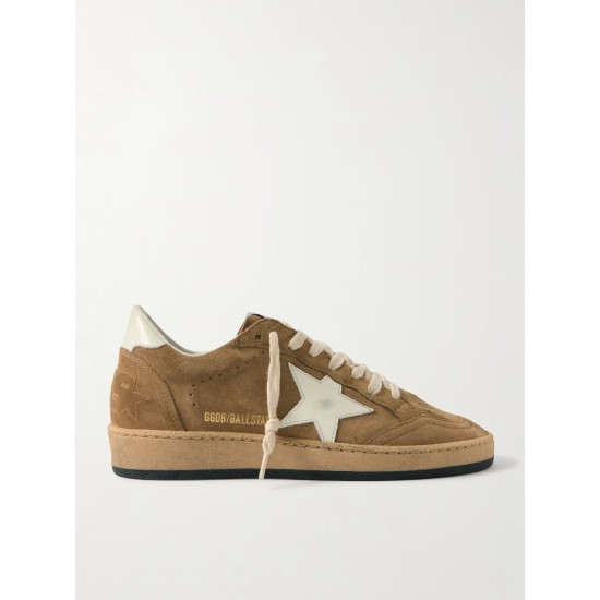 Ball Star distressed leather-trimmed suede sneakers