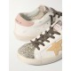 Super-Star distressed suede-trimmed glittered leather sneakers