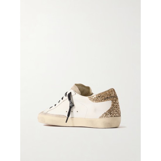 Super-Star distressed suede-trimmed glittered leather sneakers