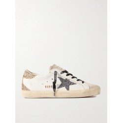Super-Star distressed suede-trimmed glittered leather sneakers