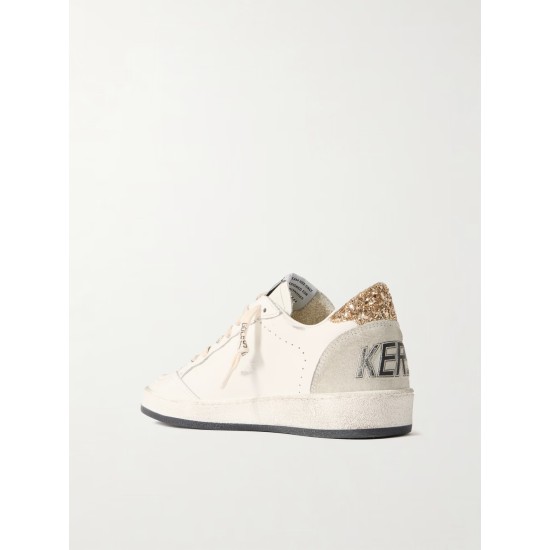 Ball Star distressed glittered suede-trimmed leather sneakers