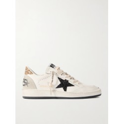 Ball Star distressed glittered suede-trimmed leather sneakers