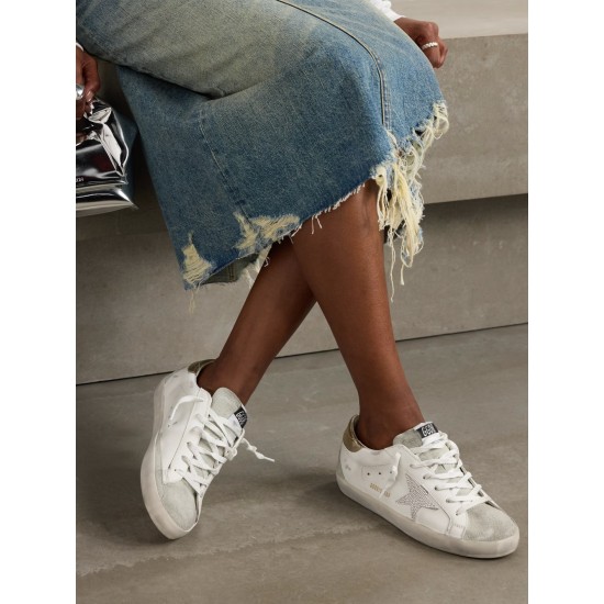 Super-Star embellished distressed suede and leather sneakers
