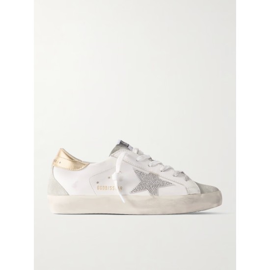 Super-Star embellished distressed suede and leather sneakers