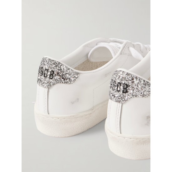 Matchstar distressed glittered leather sneakers