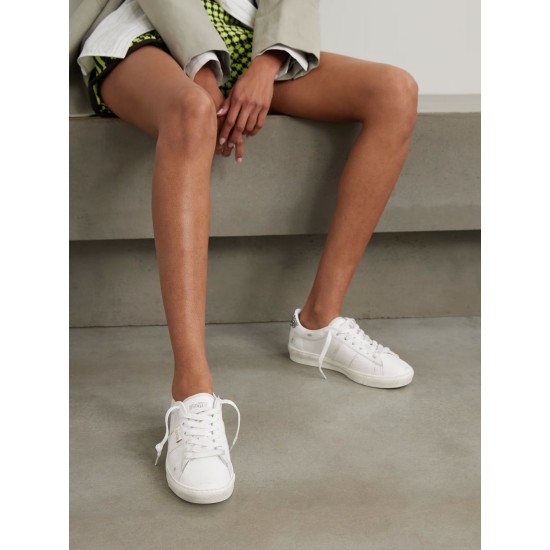 Matchstar distressed glittered leather sneakers