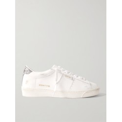 Matchstar distressed glittered leather sneakers