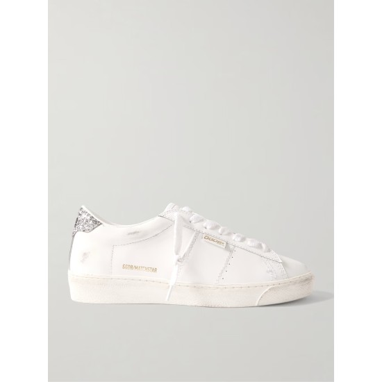 Matchstar distressed glittered leather sneakers