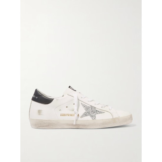 Superstar distressed glittered leather sneakers
