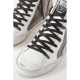 Slide distressed suede-trimmed leather and Lurex high-top sneakers