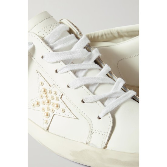 Superstar Sabot  faux pearl-embellished distressed leather slip-on sneakers