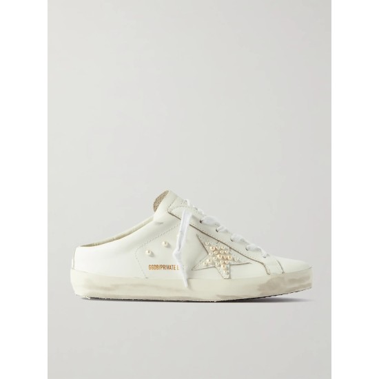 Superstar Sabot  faux pearl-embellished distressed leather slip-on sneakers