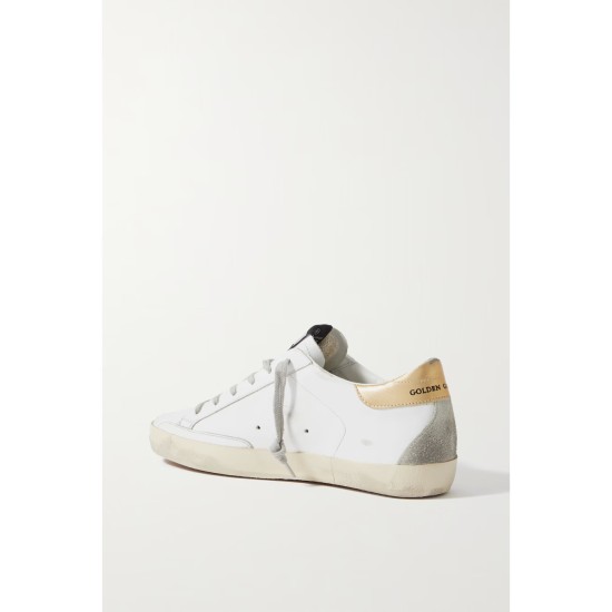 Superstar distressed leather and suede sneakers