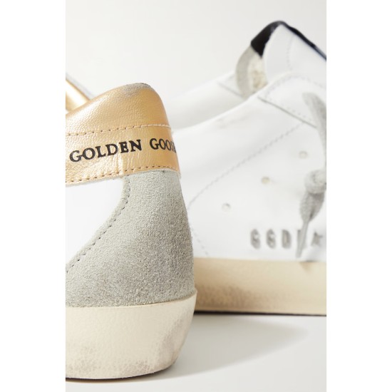 Superstar distressed leather and suede sneakers