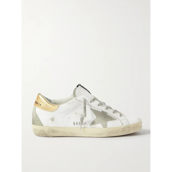 Superstar distressed leather and suede sneakers