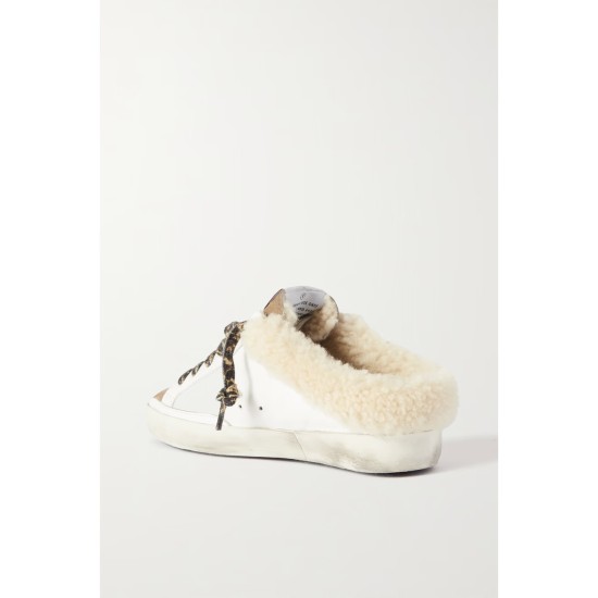 Superstar Sabot shearling-lined distressed leather and suede slip-on sneakers