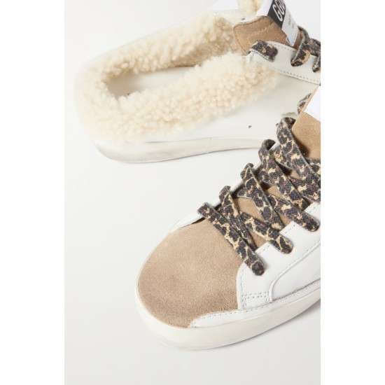 Superstar Sabot shearling-lined distressed leather and suede slip-on sneakers