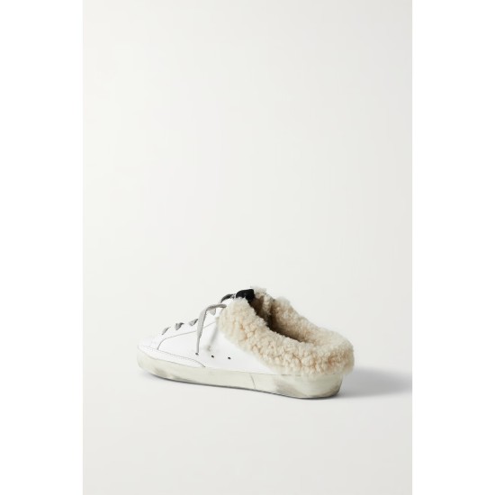 Superstar Sabot shearling-lined distressed glittered leather slip-on sneakers