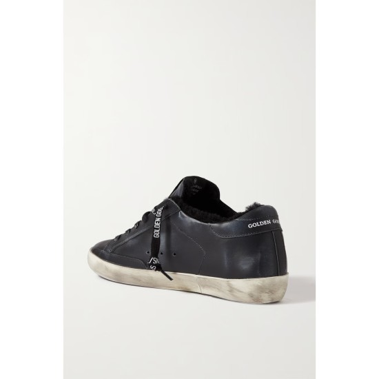 Superstar shearling-lined distressed leather sneakers