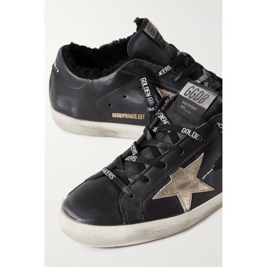 Superstar shearling-lined distressed leather sneakers
