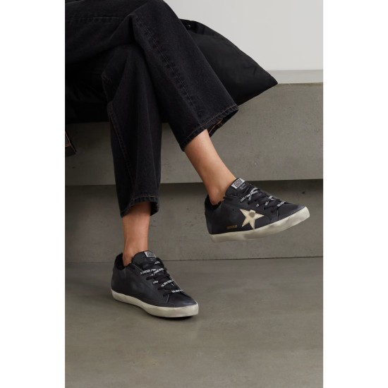 Superstar shearling-lined distressed leather sneakers