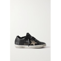 Superstar shearling-lined distressed leather sneakers
