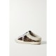 Superstar Sabot shearling-lined distressed leopard-print calf hair and leather slip-on sneakers