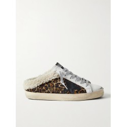 Superstar Sabot shearling-lined distressed leopard-print calf hair and leather slip-on sneakers