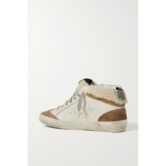 Mid Star distressed leather, suede and shearling sneakers