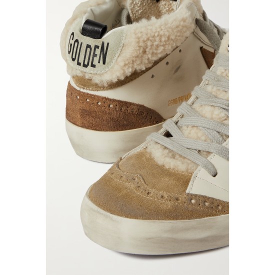 Mid Star distressed leather, suede and shearling sneakers