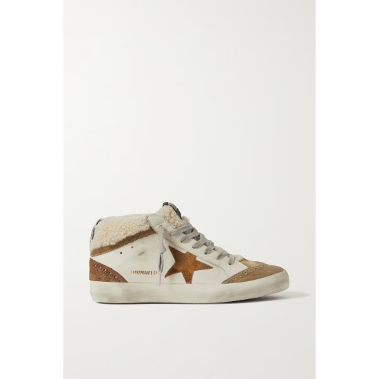 Mid Star distressed leather, suede and shearling sneakers