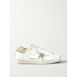 Superstar shearling-lined distressed glittered leather sneakers