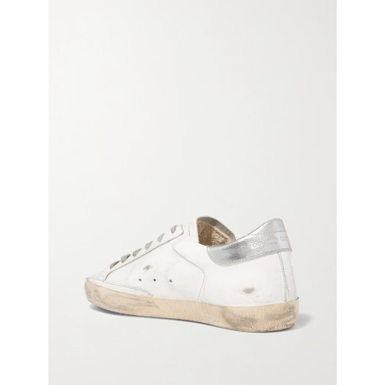 Superstar glittered distressed leather sneakers