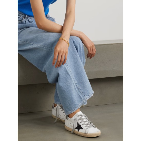 Superstar glittered distressed leather sneakers