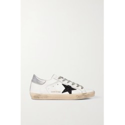 Superstar glittered distressed leather sneakers