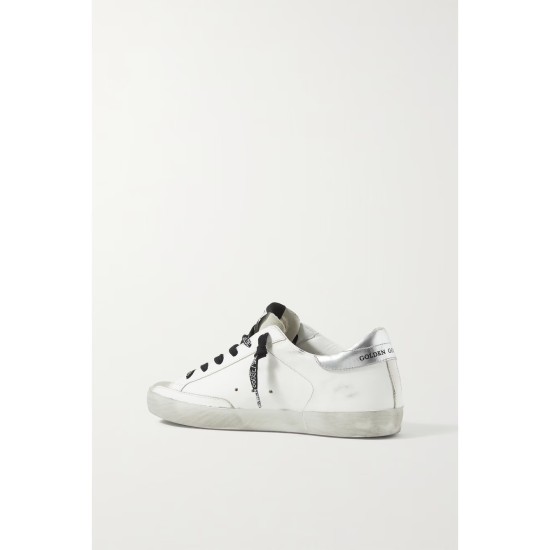 Superstar distressed leather and suede sneakers