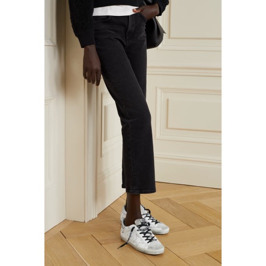 Superstar distressed leather and suede sneakers