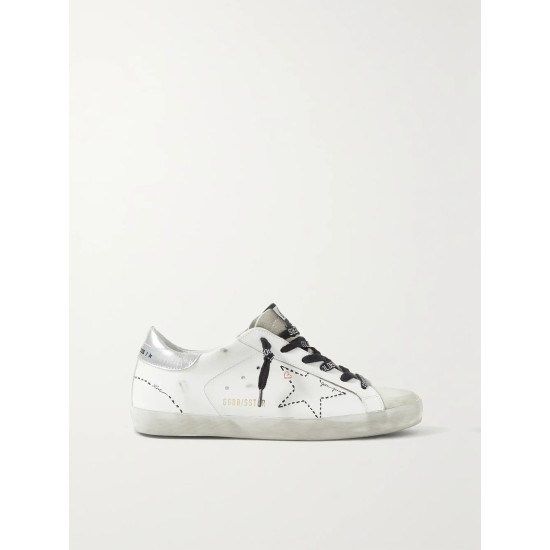 Superstar distressed leather and suede sneakers