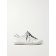 Superstar distressed leather and suede sneakers